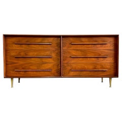 Robsjohn-Gibbings for Widdicomb Walnut Dresser with Brass Legs