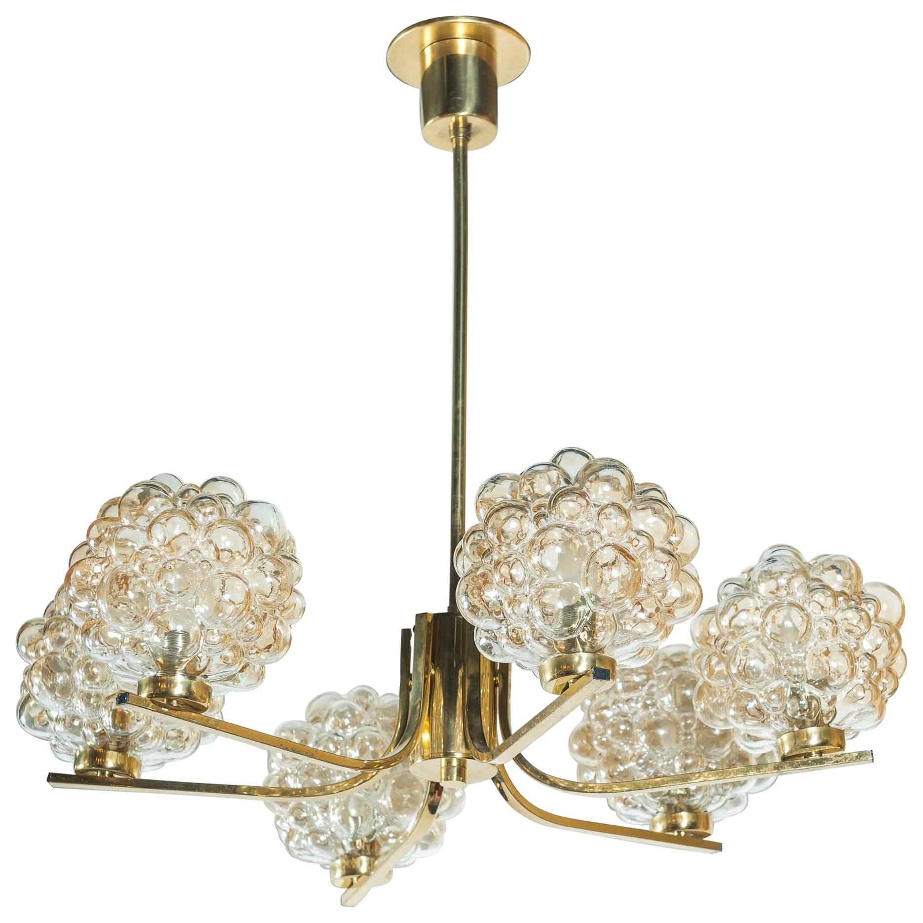 Six-Light Amber Bubble Glass Chandelier by Limburg, Germany