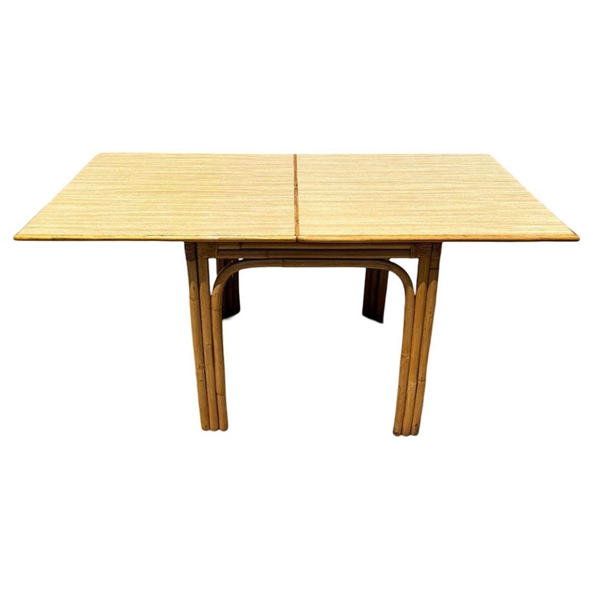 Restored Mid-century Blond Expanding Hinge Leaf Rattan Dining Table