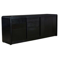 Modern to Scandinavian Modern Black Painted Oak Waterfall Style Buffet Credenza