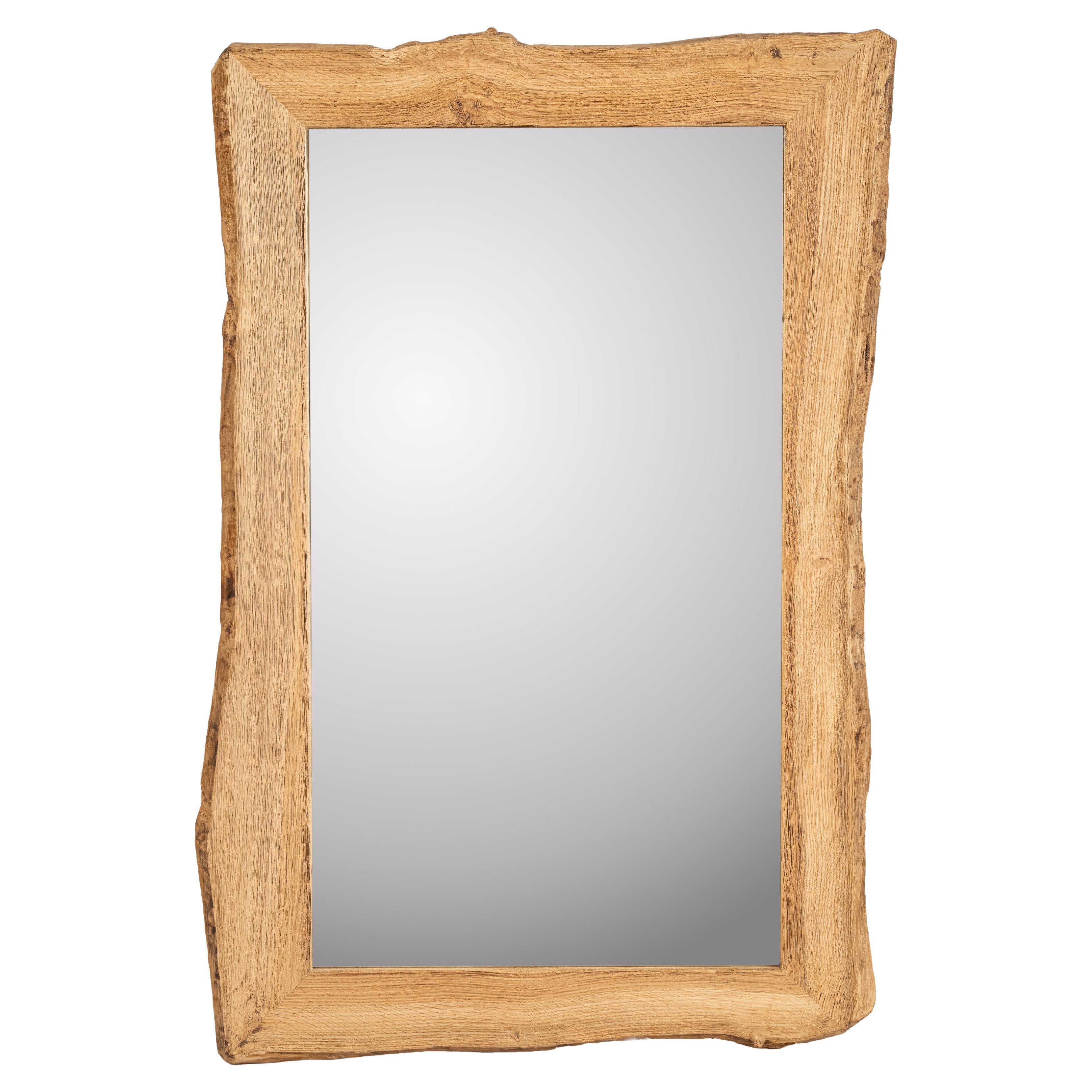 Rustic Bespoke Solid European Summer Oak Natural Live Edge Tree Trunk Mirror For Sale