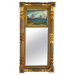 Antique American Classical Empire First Finish Eglomise & Giltwood Wall Mirror