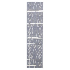 Turkish Handmade Wool Rug Modern Tulu Blue Gray Runner 2'6" x 10'4"