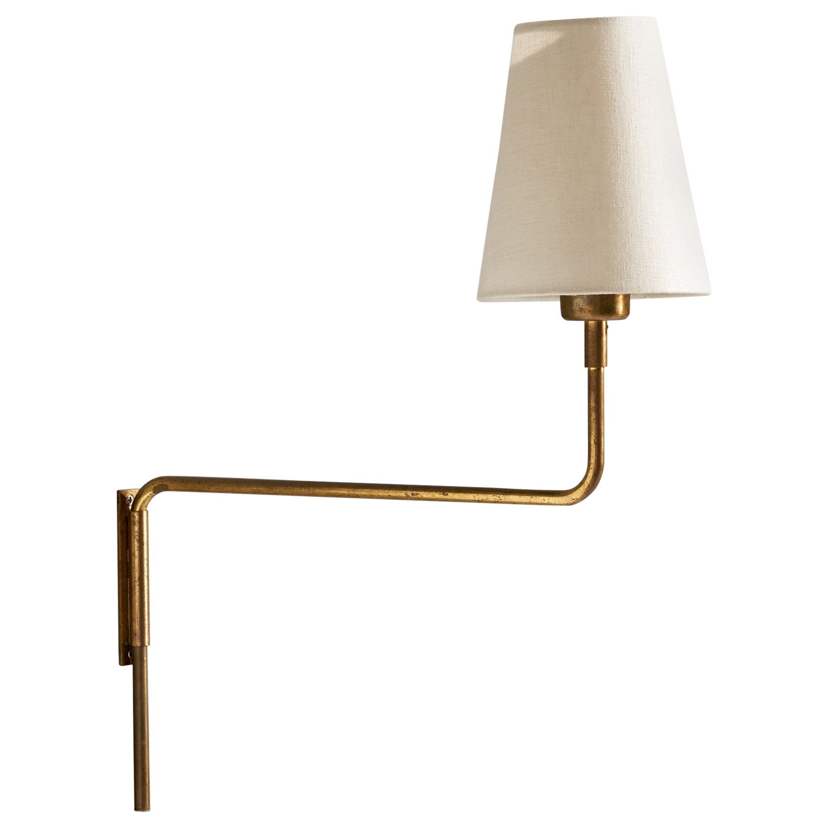 Dänische Designerin, Wandleuchte, Messing, Stoff, Dänemark, 1940er Jahre