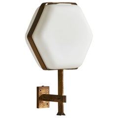 Greco Illuminazione, Wall Light, Brass, Glass, Italy, 1950s