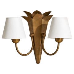 Brødrene Sæther, Wall Light, Brass, Fabric, Norway, 1940s