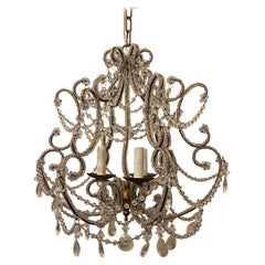 Wonderful Beaded Italian Baguès Birdcage Crystal Gold Gilt Flower Chandelier