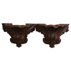 Pair of 19th Century Louis XV Carved Walnut Wall Brackets Consoles from Provence