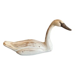 Hand Carved and Painted Large Vintage Antique Wood Swan Decoy Sculpture