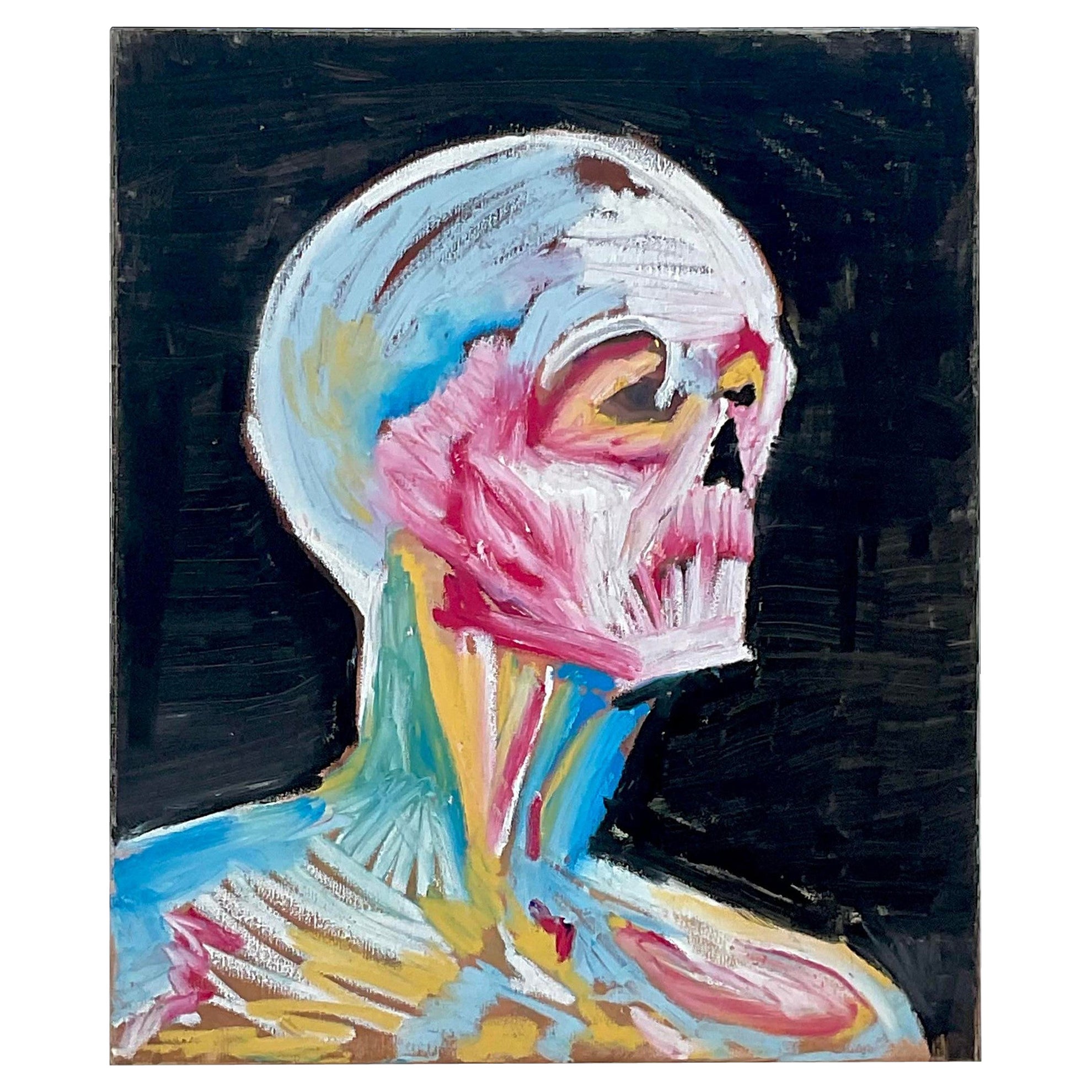 Vintage Boho Abstract Skull Oil Painting on Canvas