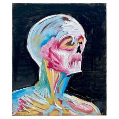 Vintage Boho Abstract Skull Oil Painting on Canvas