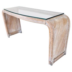 Blonde Bamboo Waterfall Console Sofa Table Low Profile