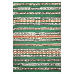 Vintage Southwestern Flat-Woven Blanket in Green, Ivory, Brown, Orange & Black