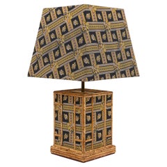 Lampe de bureau du milieu du siècle dernier en rotin, tissu et laiton par Vivai Del Sud, Italie, années 1970