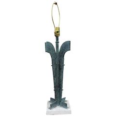Modern Brutalist Bronze Iron and Stone Table Lamp