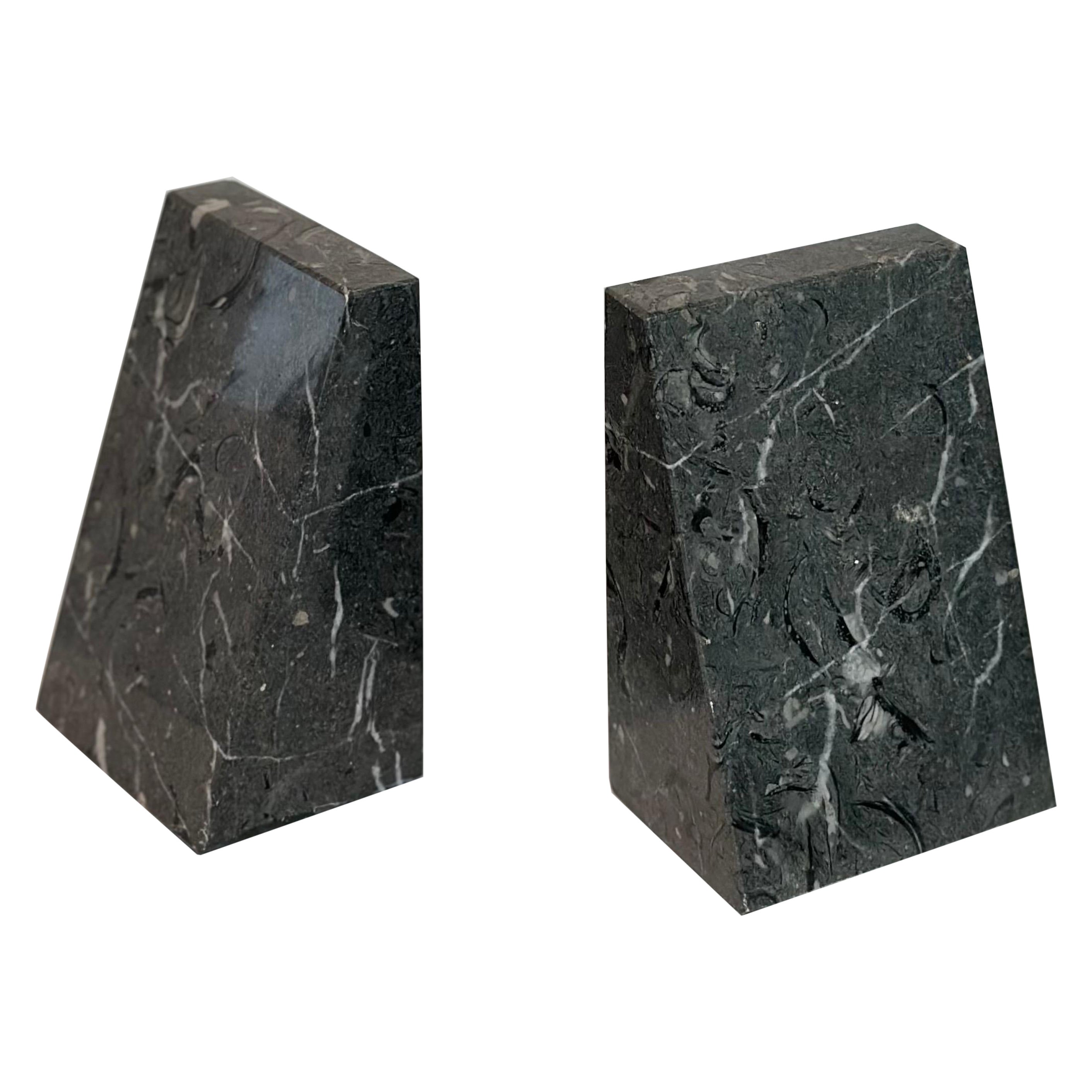 1970s Vintage Triangular Grey Marble Stone Bookends - a Pair