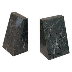 1970s Vintage Triangular Grey Marble Stone Bookends - a Pair