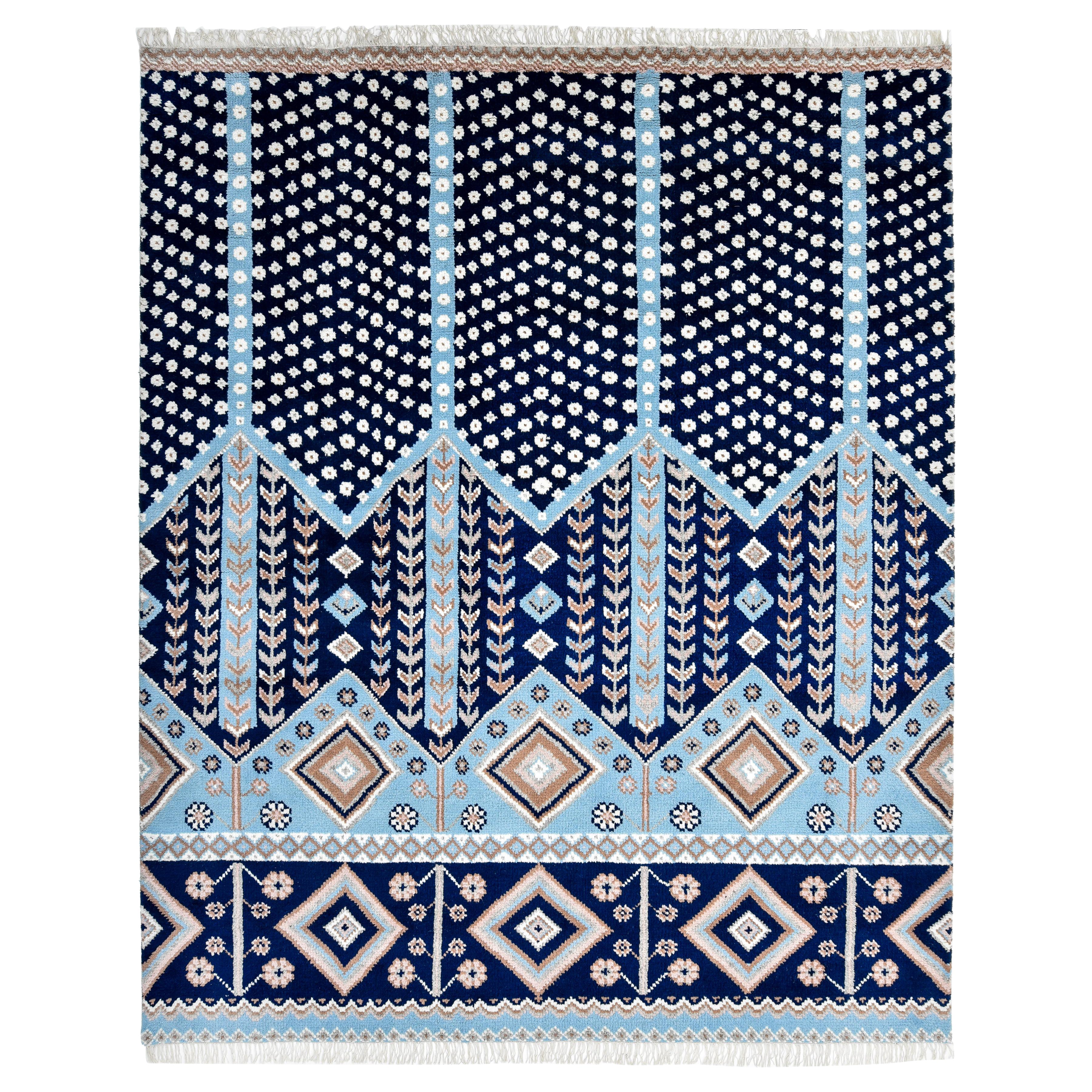 Contemporary Floral Hand Made Blue Area Rug 3' 0" x 5' 0"
