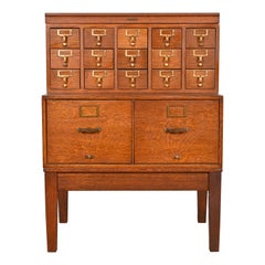 Vintage Arts & Crafts Oak 17-Drawer Card Catalog Filing Cabinet by Remington Rand