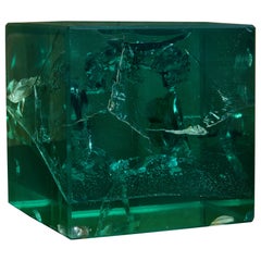 Cubo decorativo in resina frattale verde