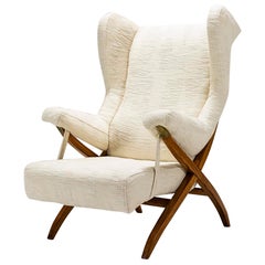 Franco Albini Fiorenza Lounge Chair aus Dedar-Stoff für Arflex, Italien 1952