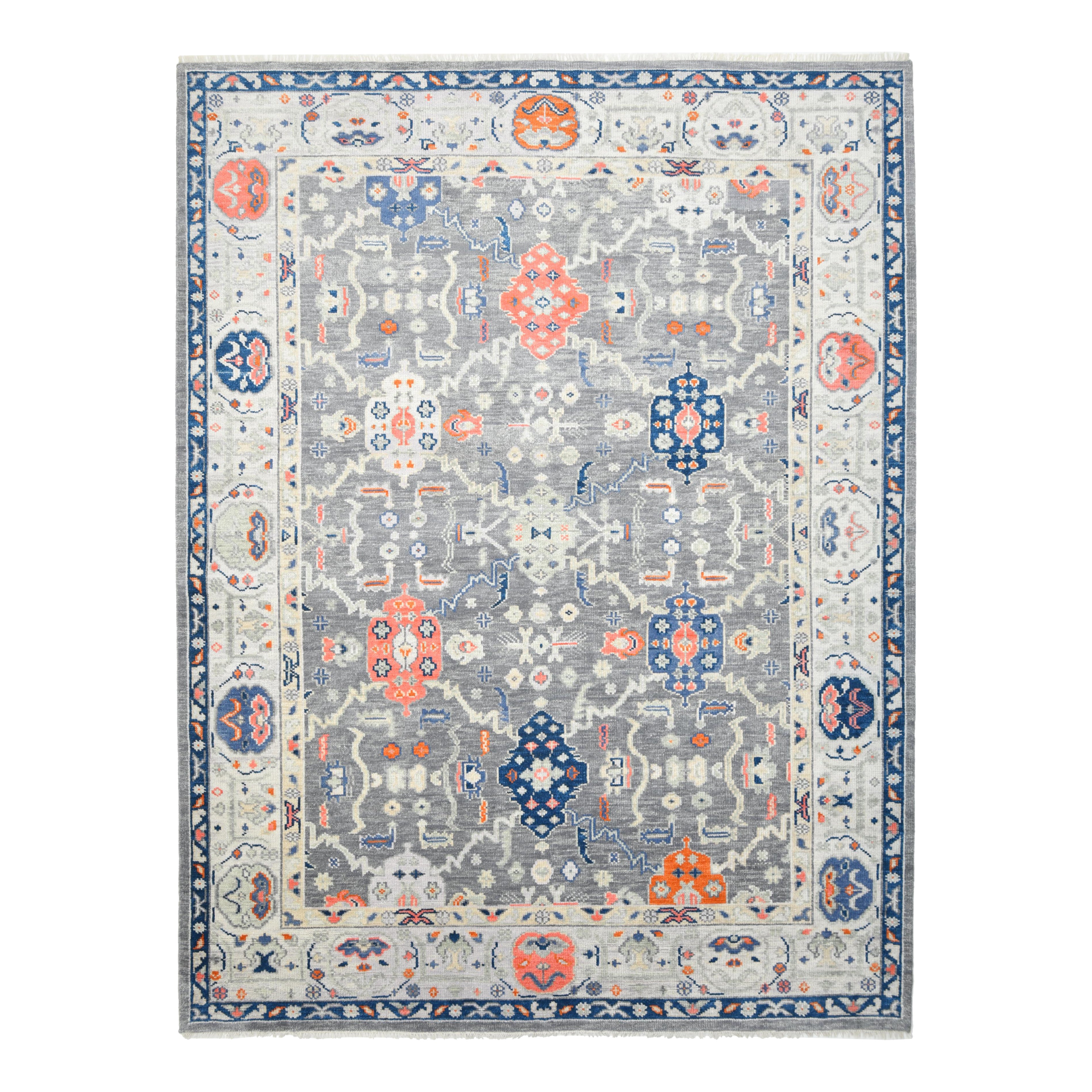 Contemporary Floral Hand Made Light Gray Area Rug 8' 0" x 10' 0"
