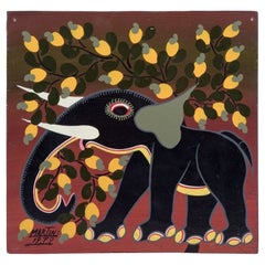 Pintor haitiano. Acrílico sobre tabla. Ternera de elefante. Estilo ingenuo.