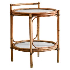 Service Table in Bamboo with white lacquered shelves and brass feet, Italy 1970