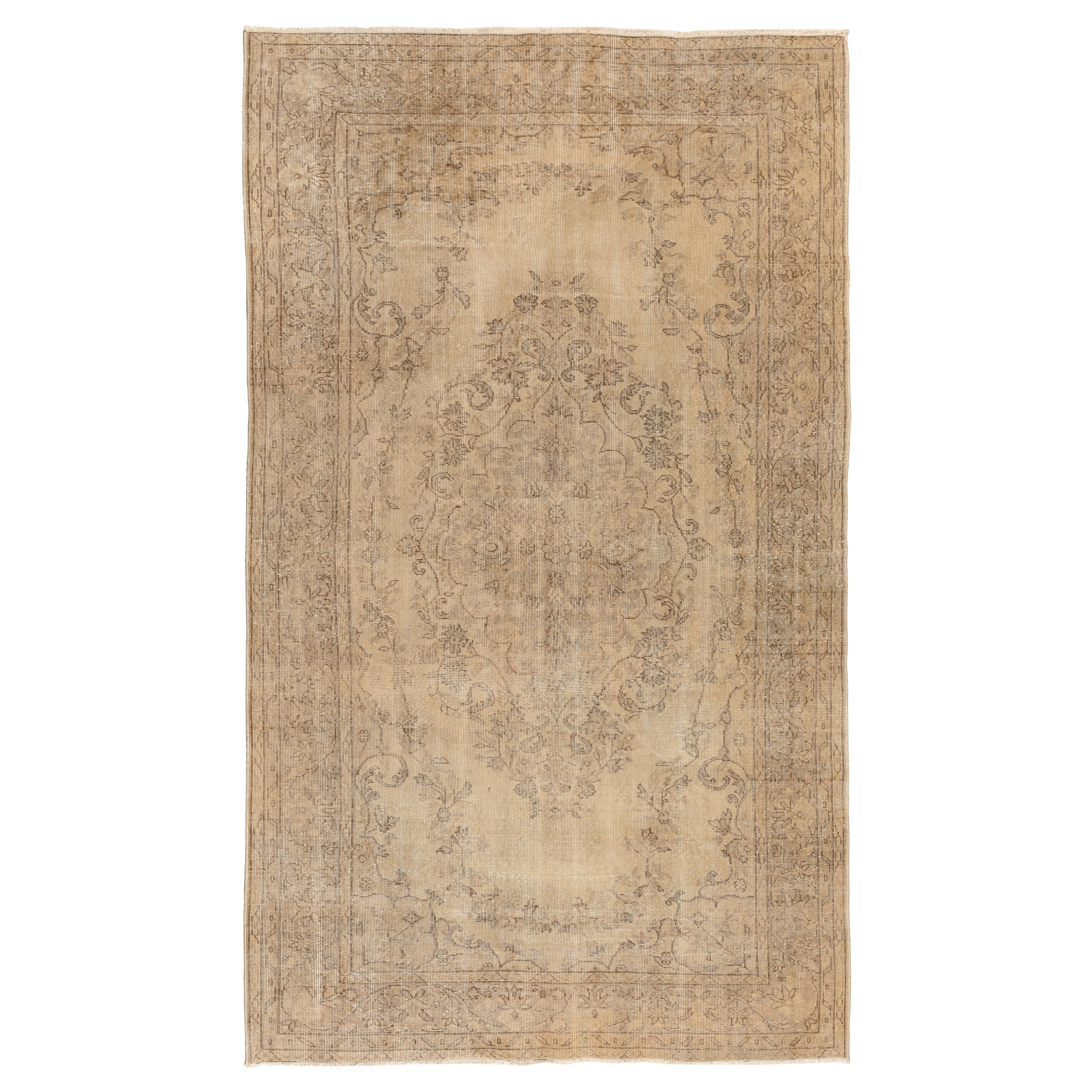 Alfombra de lana turca de estilo rústico, hecha a mano, de 6x9,6 pies, beige