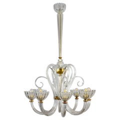 Elegant  Art Deco Murano Glass Chandelier by Ercole Barovier 1940'