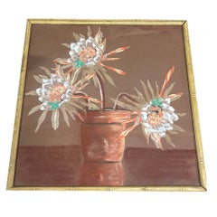 Cuadro de Arte en Tela Flor de Cereus de los años 70 Enmarcado, Unisgned