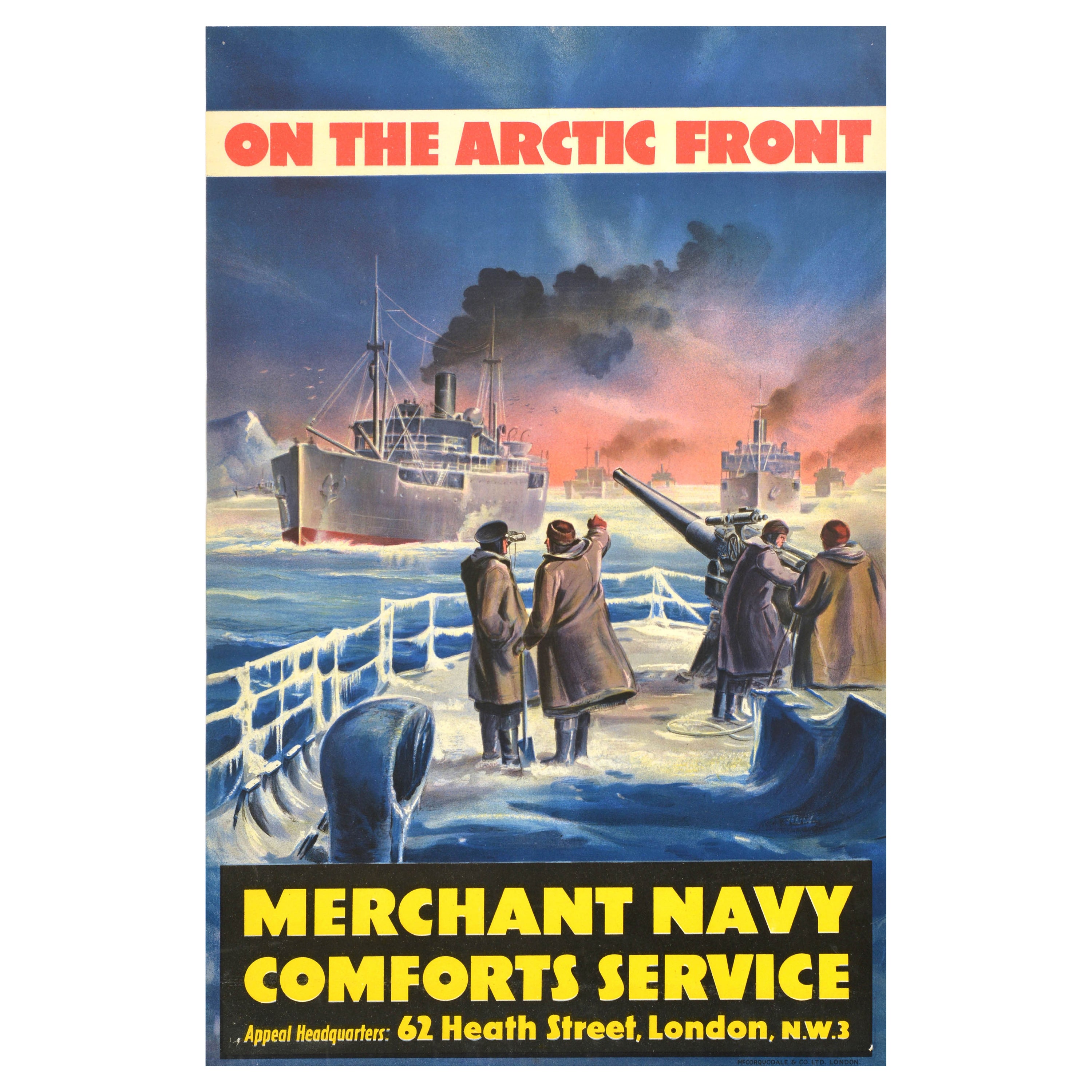 Poster originale d'epoca per la raccolta di fondi sul fronte artico della seconda guerra mondiale della Marina Mercantile in vendita