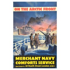 Affiche de collecte de fonds de guerre originale sur le front arctique seconde guerre mondiale Merchant Navy