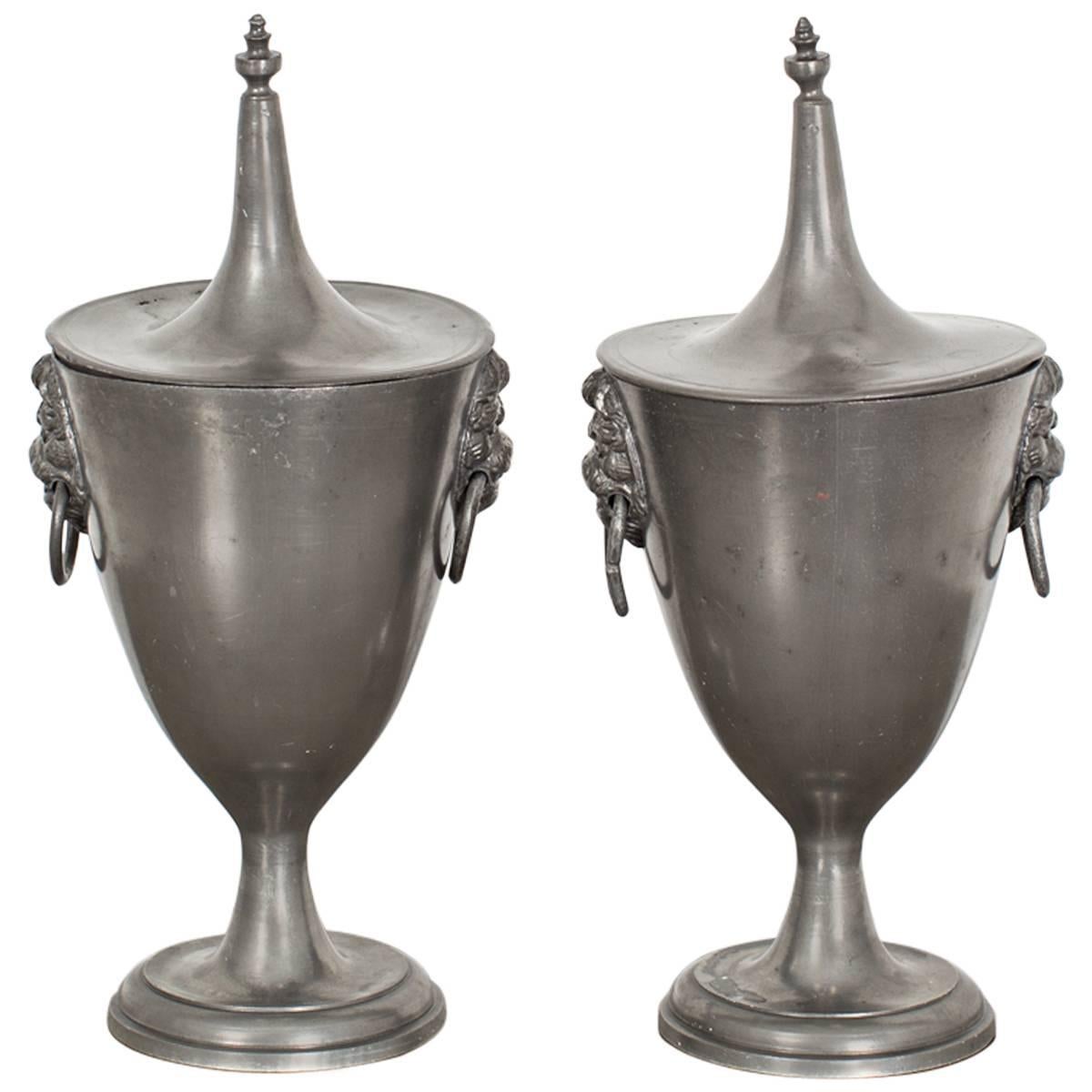 Pair of Urns Pewter Empire 19th Century, France