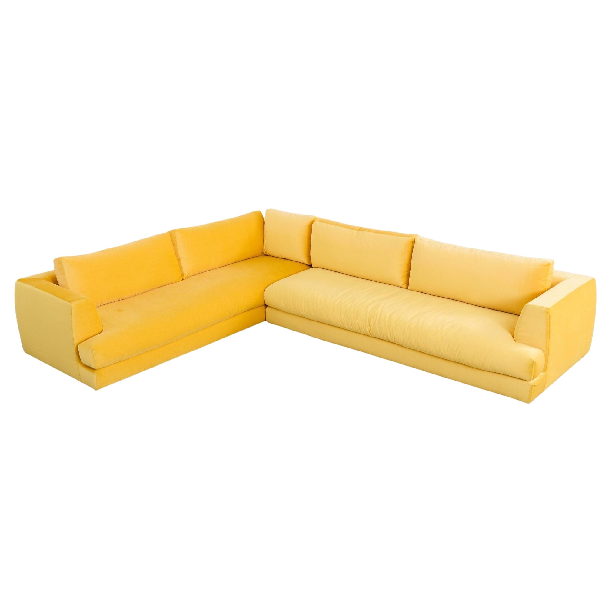 Bespoke Yellow Mohair Velvet Upholstered Sectional Sofa For Sale