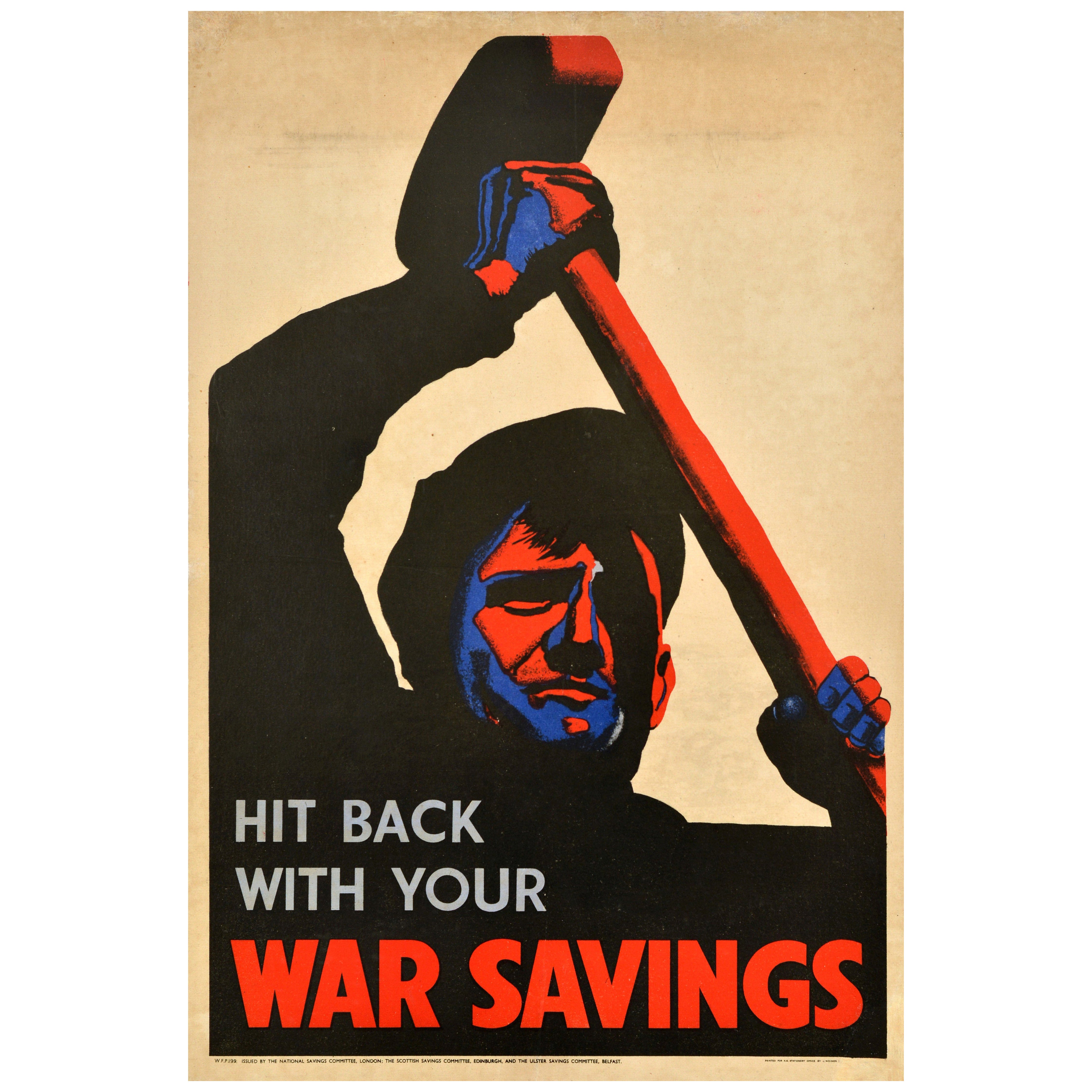 Poster originale della Seconda Guerra Mondiale Vintage Hit Back With Your War Savings WWII (Colpisci con i tuoi risparmi di guerra)