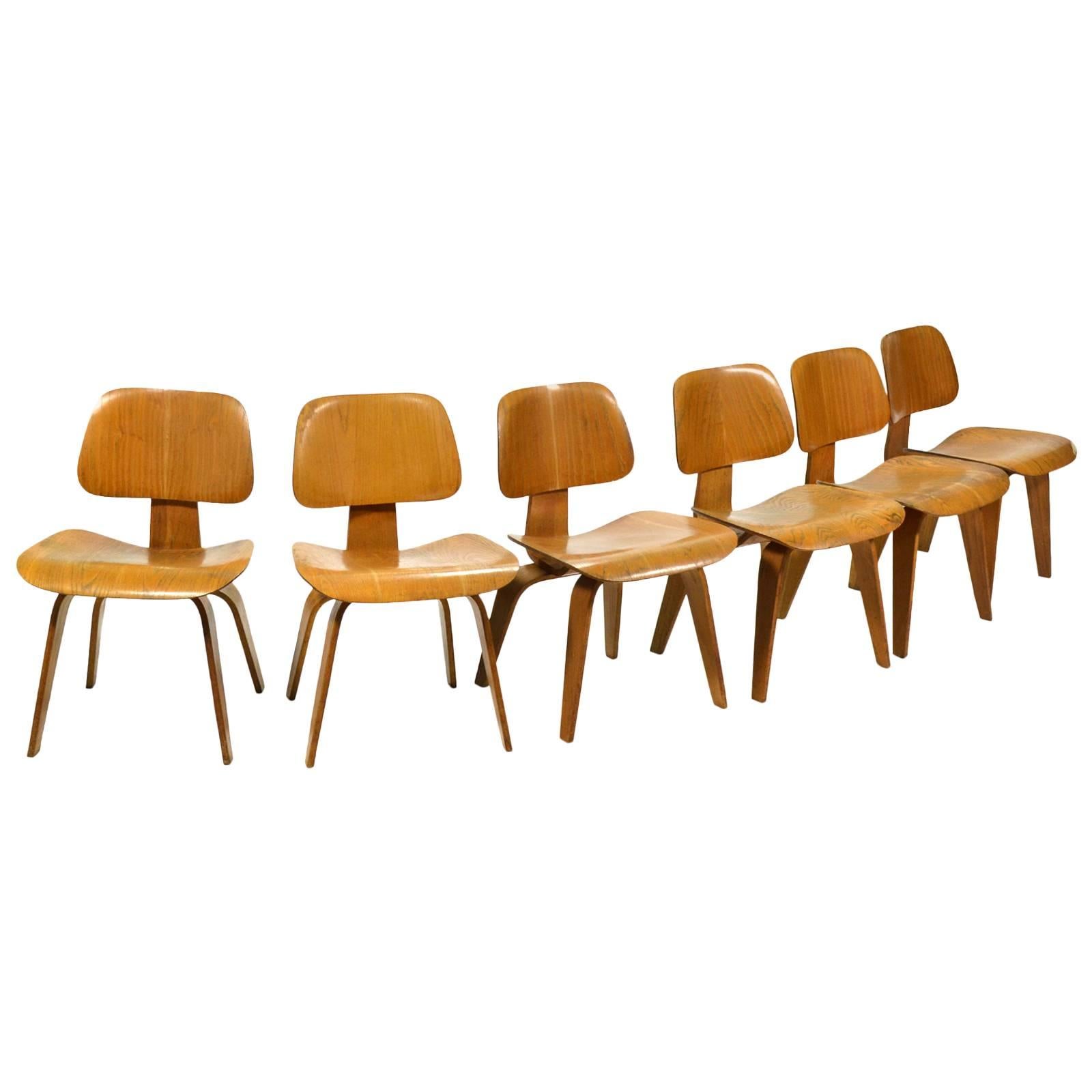 Eames DCW Chairs Set of Six Early Evans Production