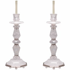 Pair of Fine Carved Rock Crystal Quartz Candle Holders