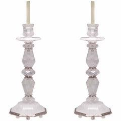 Pair of Fine Carved Rock Crystal Quartz Candle Holders