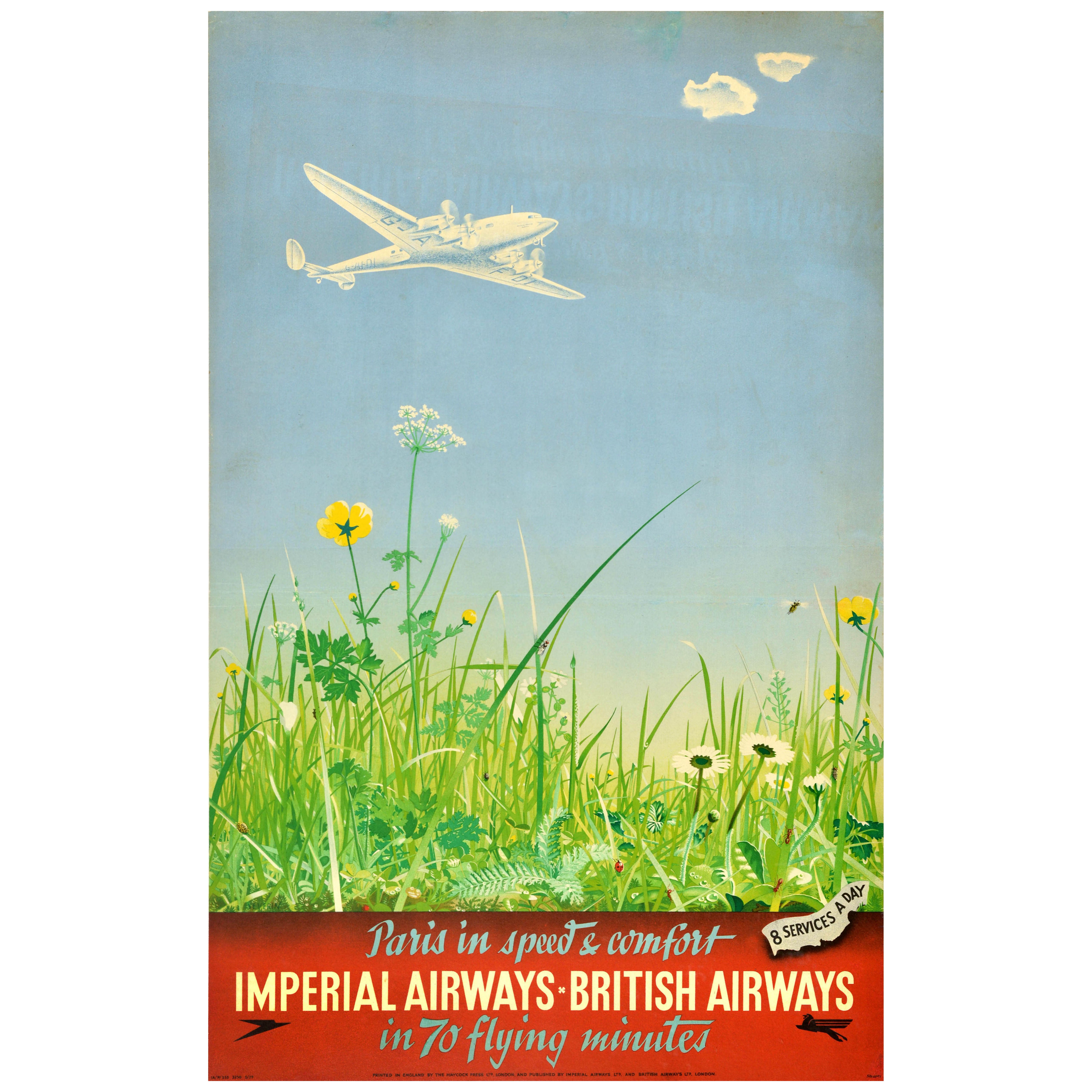 Original-Vintage-Reiseplakat Imperial Airways British Airways London Paris