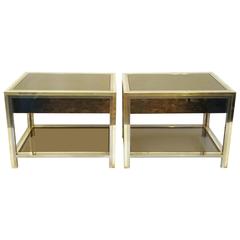 Pair of Mirrored Side Tables in Brass and Chrome Pair of Mirrored Side Tables in Brass and Chrome