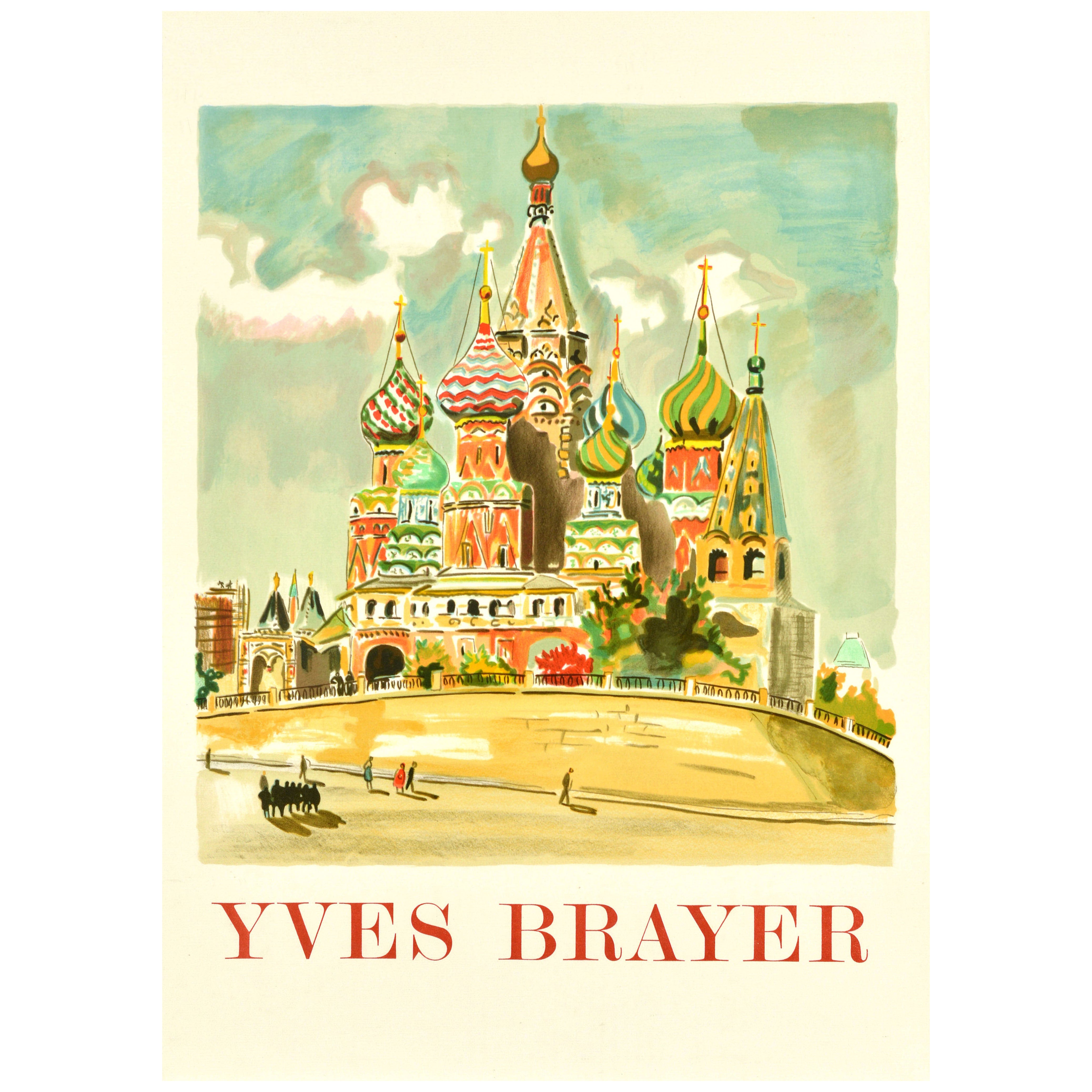 Póster Artístico Original Vintage Yves Brayer Catedral de San Basilio Kremlin de Moscú