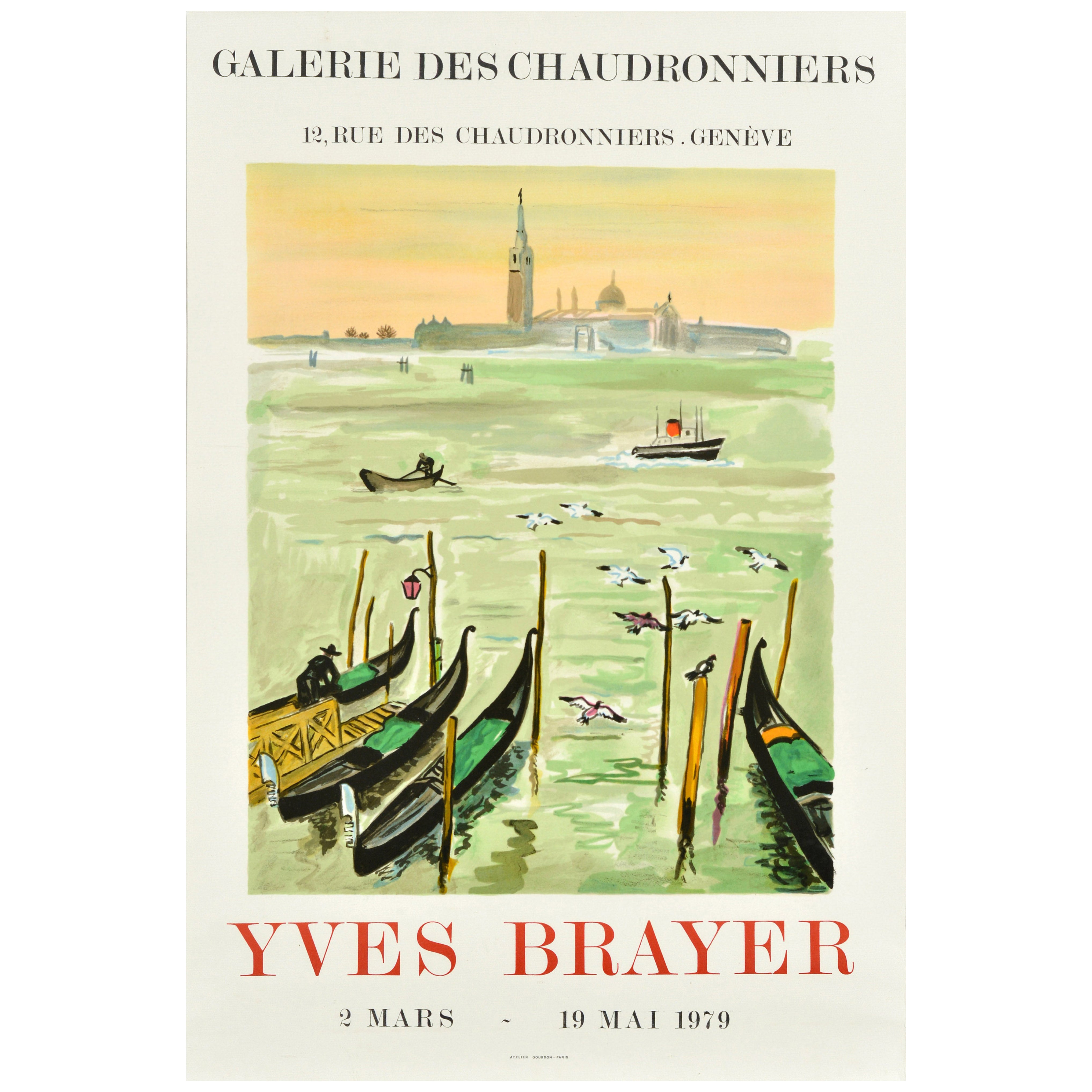 Original Vintage Exhibition Poster Yves Brayer Venice Galerie Des Chaudronniers