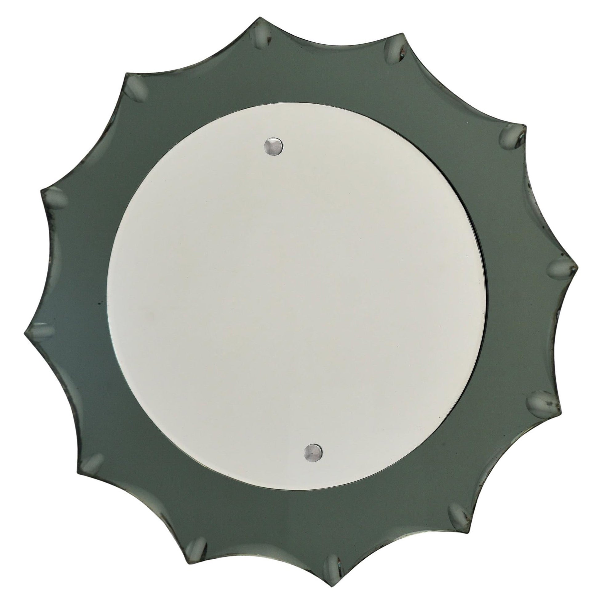Vintage Modernist Italian Mirror with Smoke Glass Scalloped Edge