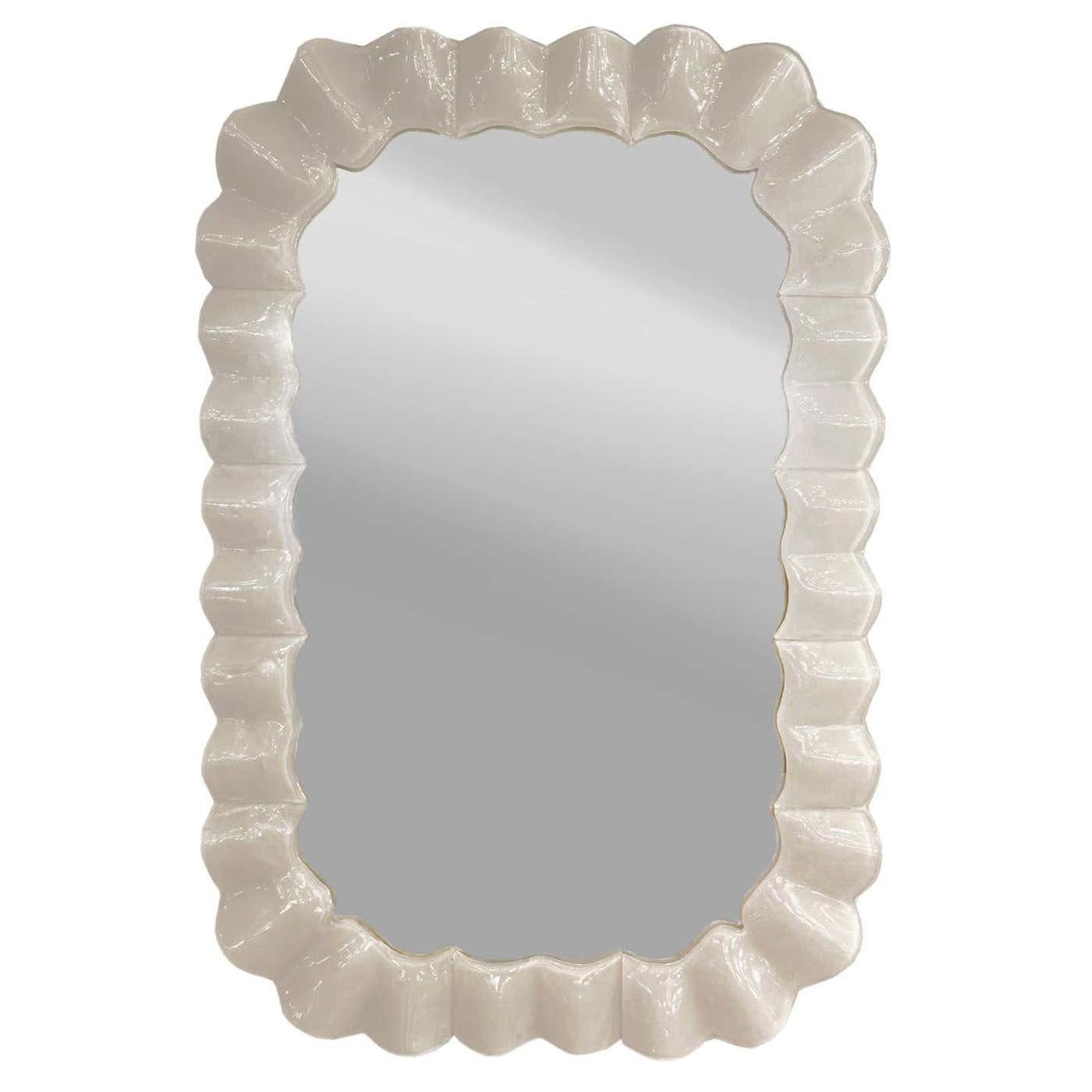 Hand-Crafted Ruffled Murano Lattimo Glass Framed Mirror, Made-to-Order ...