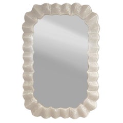 Hand-Crafted Ruffled Murano Lattimo Glass Framed Mirror, Made-to-Order