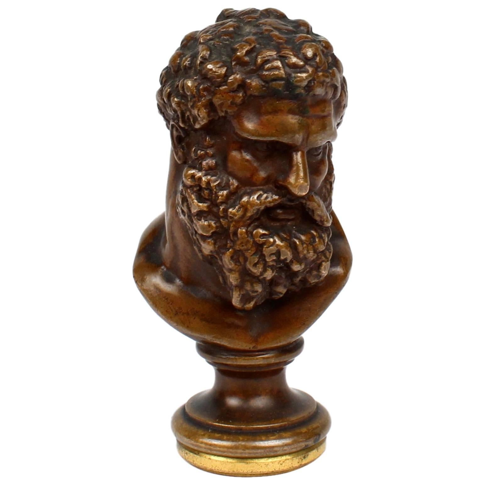 Antique F. Barbedienne Bronze Figural Wax Seal with the Bust of Hercules