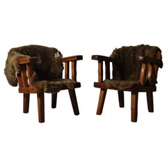 Brutalist pine lounge chairs by Stig Sandkvist, Sweden, 1950s