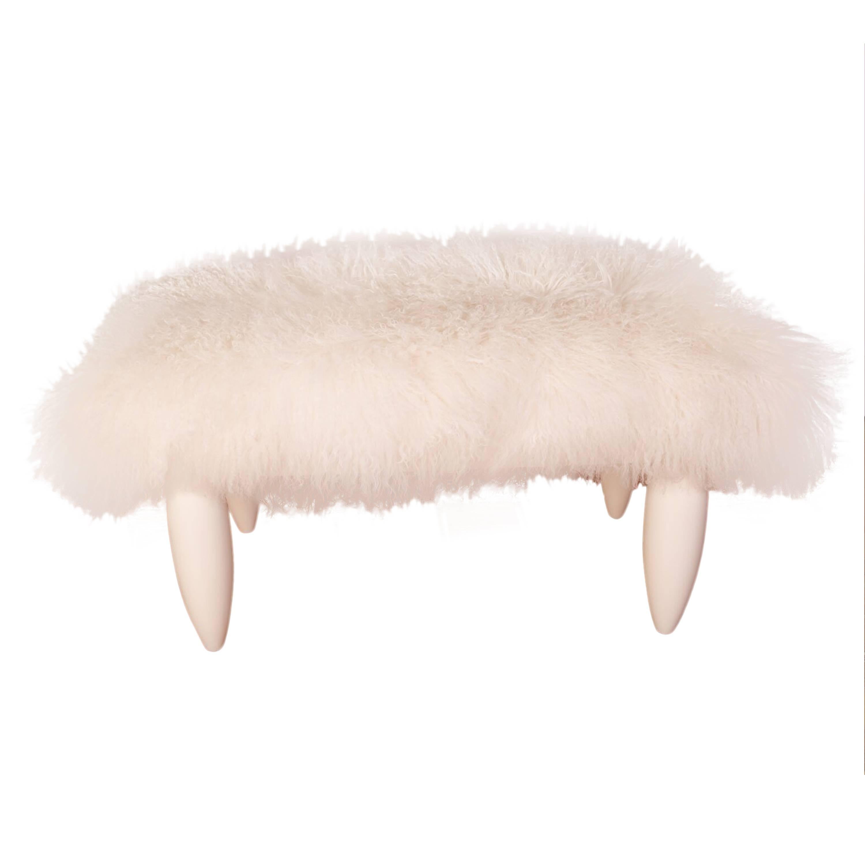 White Lacquered Bench in a Mongolian Fur Seat
