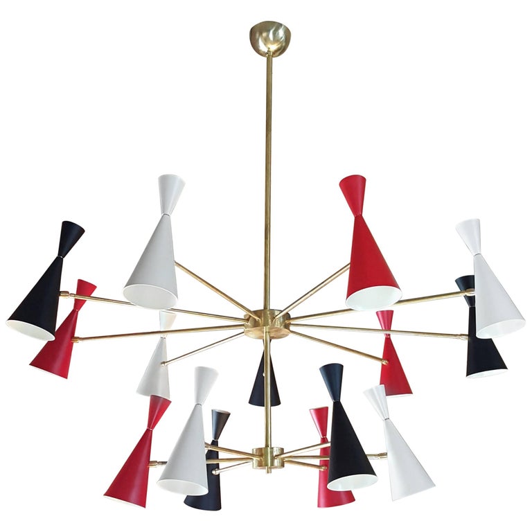 Striking 2Tier 'Monolith' Enamel and Brass Chandelier by Blueprint